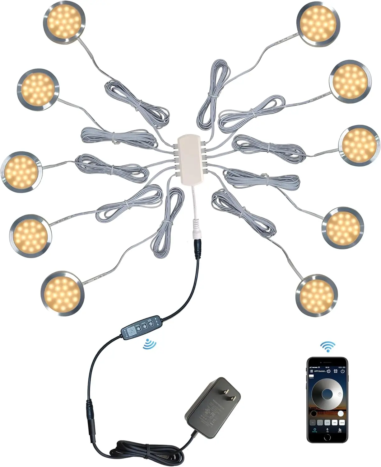 Cabinet Lights 10 Pack Bluetooth APP Smart Control Dimmable Tact Switch Under Cabinet Light Cabinet Lighting DC 12V Adaptor