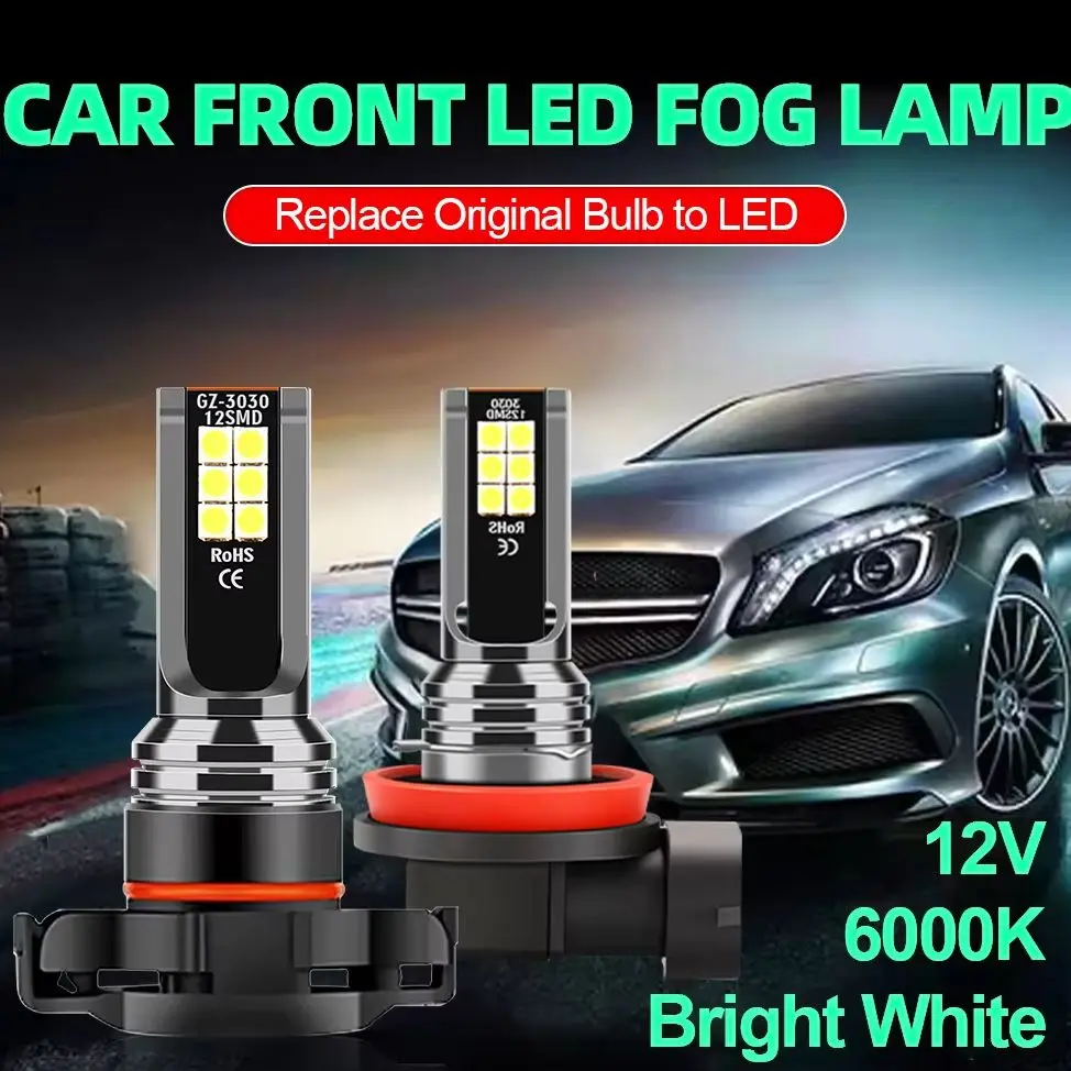 2x H8 H11 H16JP H10 9145 9140 5202 H16 H9 LED Bulbs HB3 HB4 9005 Auto Fog Lights 6000K DRL Daytime Running 3030SMD Car Lamps 12V