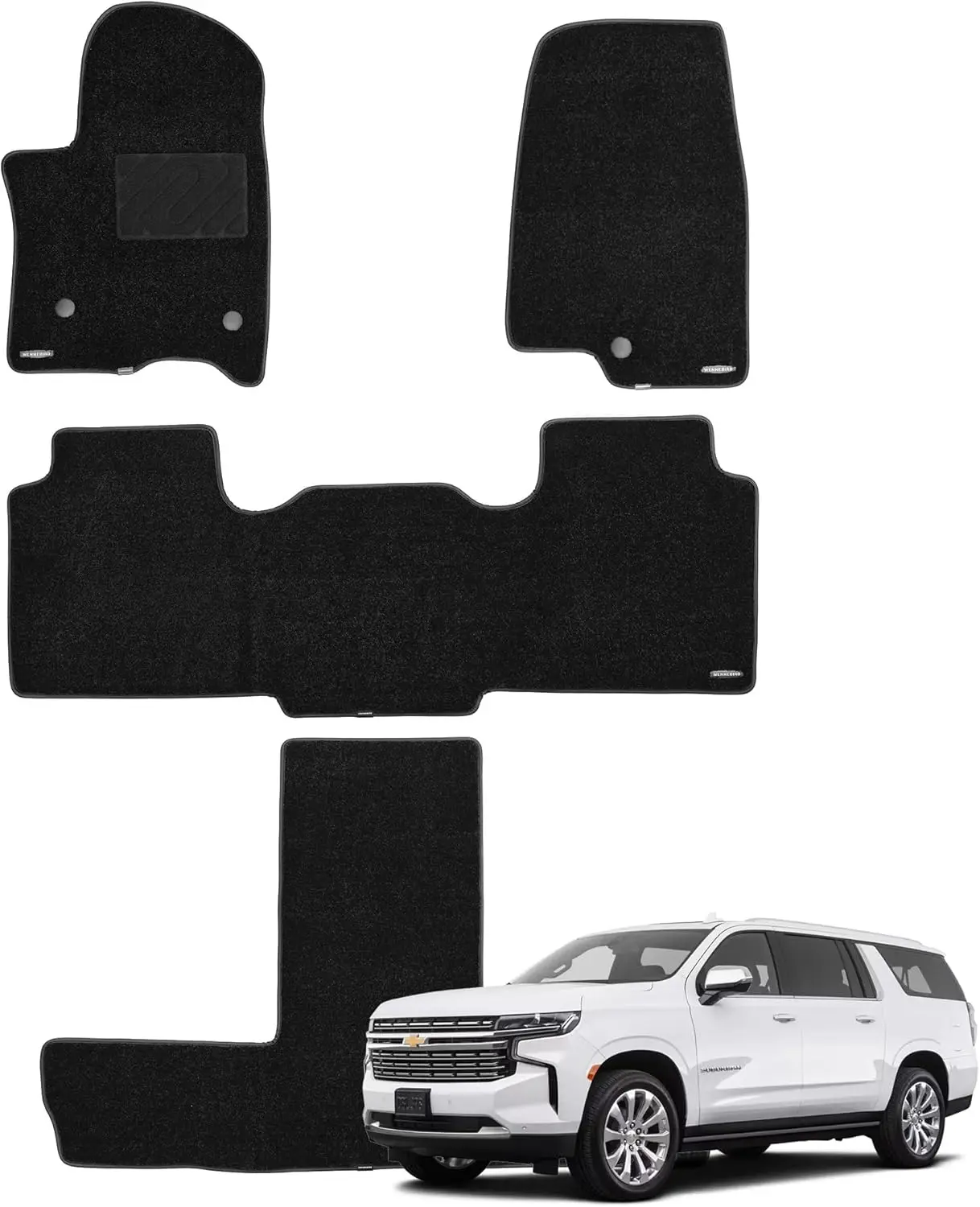 All Weather Carpet Floor Mats for 7 Seats Vehicle, 0.6-Inch Ultra-Thick, Noise-Reducing, Waterproof, Anti-Slip, Black, 4-Pc Set