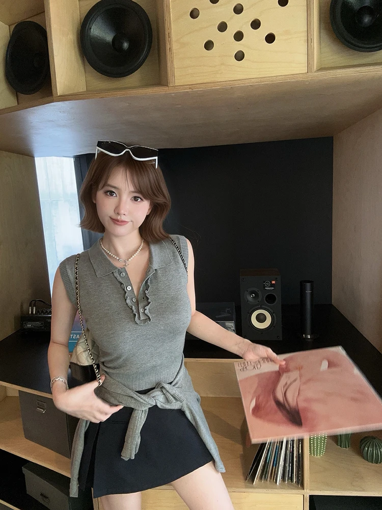 

Женский вязаный комплект из двух предметов Ms. Luo Ne, весенний антивозрастной комплект футболок для похудения, повседневный комплект Sle Long Sve