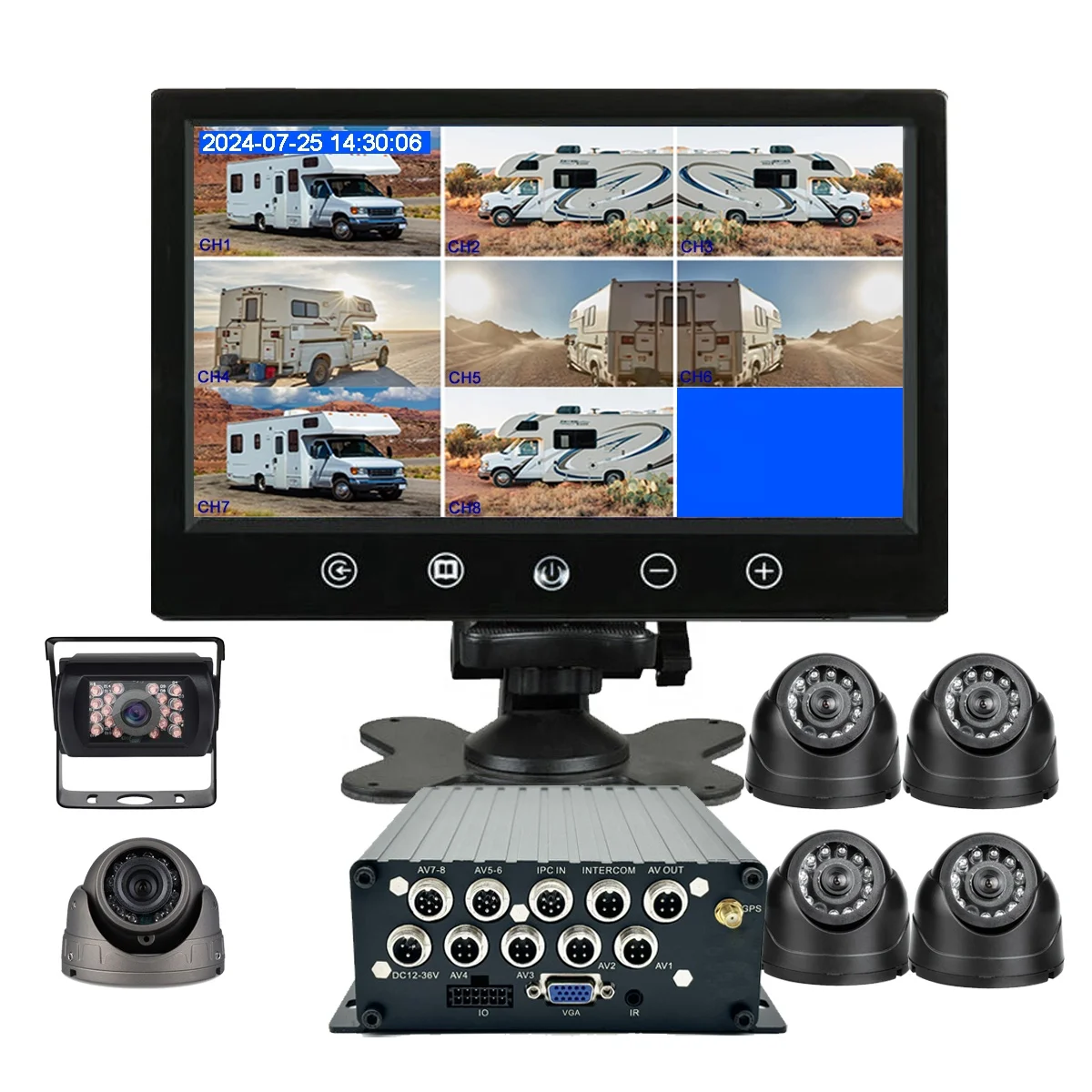 

Factory Supply Track RV Caravan 6ch MDVR With GPS Alarming Truck DVR Video Recorder 9in 6ch Front Rearview Kit