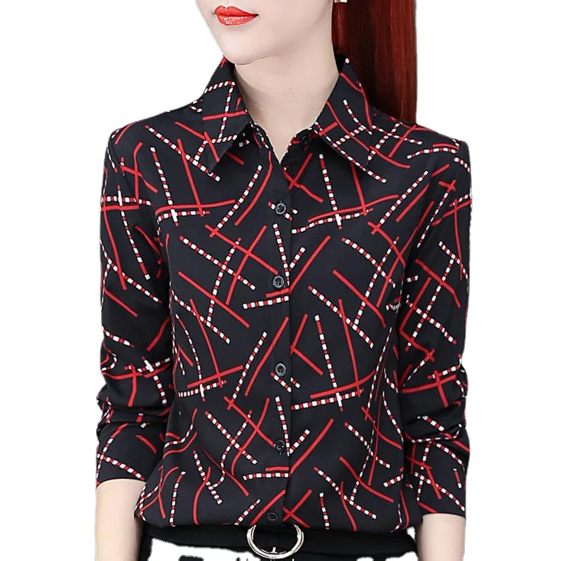 

Vertical striped shirt women's long-sleeved 2022 new autumn chiffon shirt slim professional wear all-match top