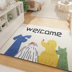 Welcome Entrance Door Mat, Cartoon Happy Puppy, PVC Material, Non-Slip Carpet, Silk Circle Scuffing