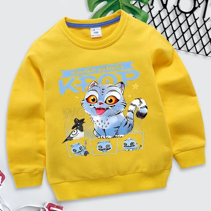 KPop Demon Hunters Cartoon Cute Derpy Hoodie for Girls, Fashionable and Versatile for Autumn and Winter, Simple Casual Warm Top