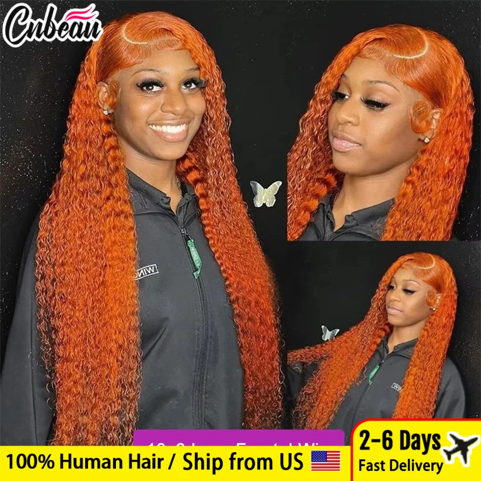 Curly Orange Ginger Lace Front Human Hair Wigs13x4 13x6 Hd Lace Front Human Hair Wig For Women 36inch Deep Wave Frontal Wig