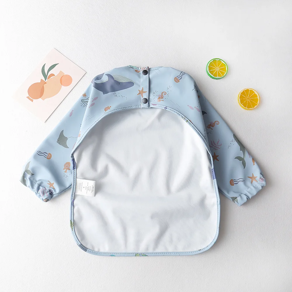 1pcs children Feeding Aprons Long sleeve Baby Bib With Pocket Full cover Kid Gown With Bag Waterproof Long-sleeve smock