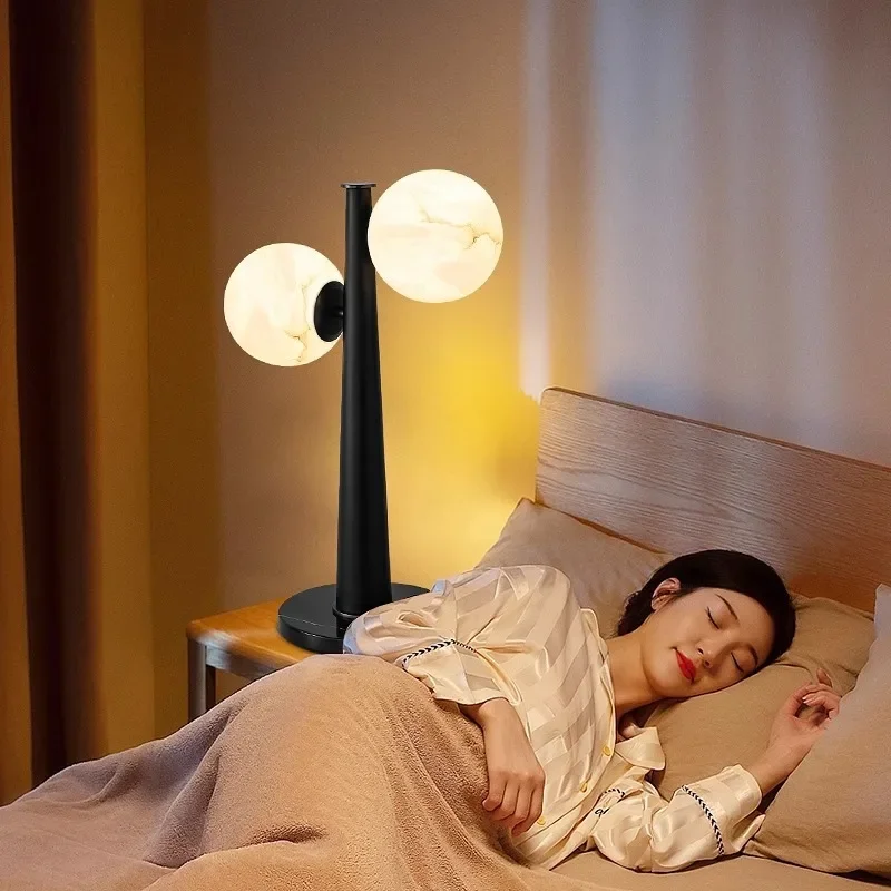 Desk lamp, light luxury and high-end sense, all-copper natural marble, medieval wabi-sabi wind, living room