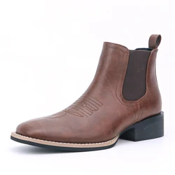 Men's Western Cowboy Boots Square Toe Chelsea Boots and Bareback Cowboy Boots Men's Casual Retro Fashion Boots Brown
