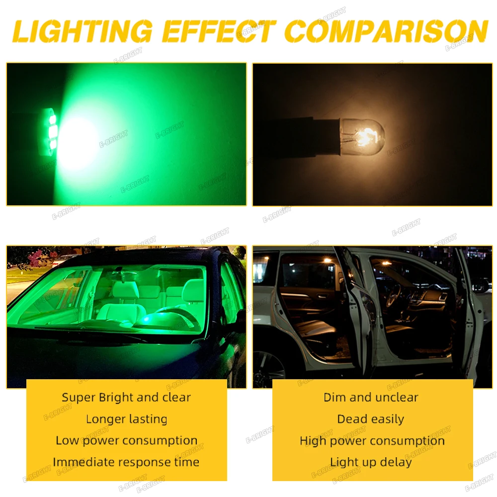 10PCS T4W LED Bulbs #44 #47 BA9S 6.3V 6V 12V 24V Led Light Bulbs T11 1893 Pinball Machine Led Bulbs License Plate Reading Light