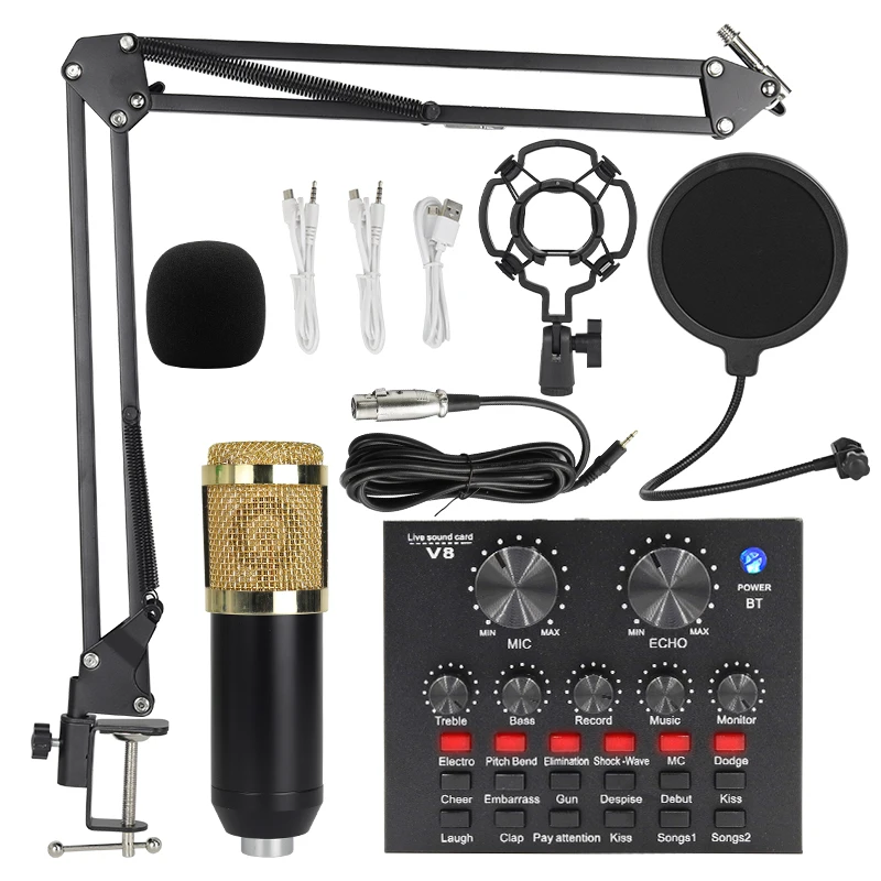 BM800 V8 Sound Card Set Professional Audio Condenser Mic Studio Singing Microphone for Karaoke Podcast Recording Live Streaming