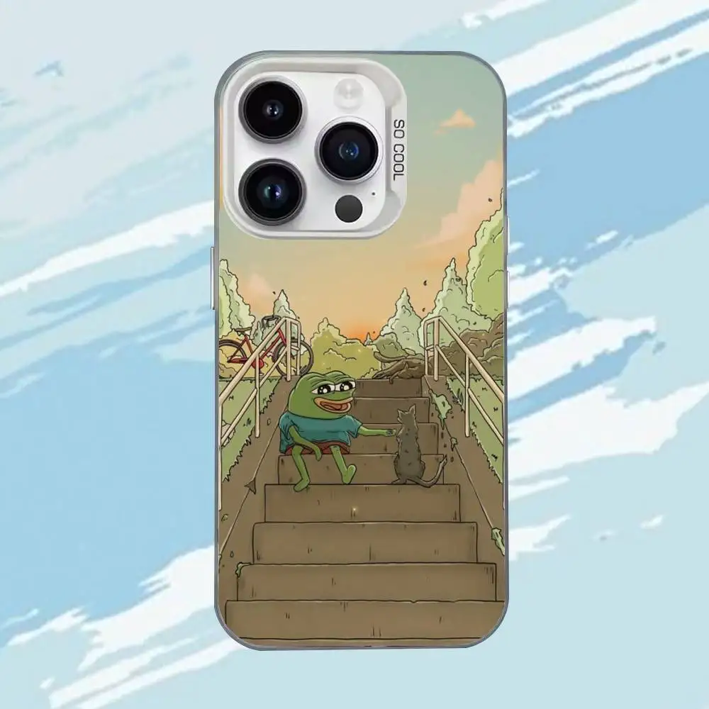 P-Pepe la coque de téléphone drôle grenouille pour iPhone 17,16,15,14,13,12,11,Mini,Pro,E,MAX blanc mat housse antichoc