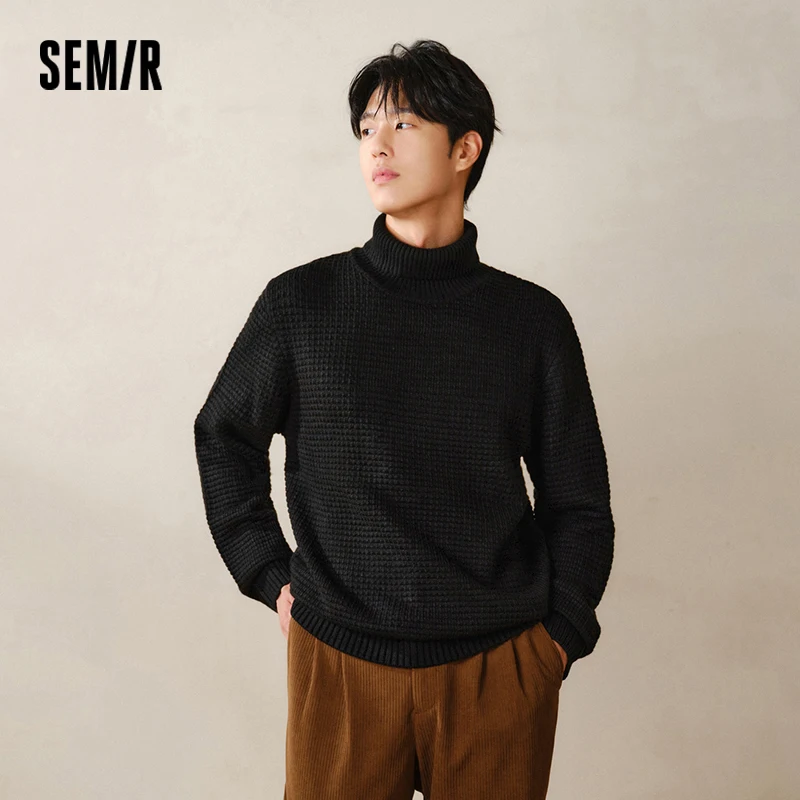 Semir Men High Neck Inner Wear 2024 New Winter Sweater Textured Cable Knit Base Layer Sweater Solid Color Knitted Sweater