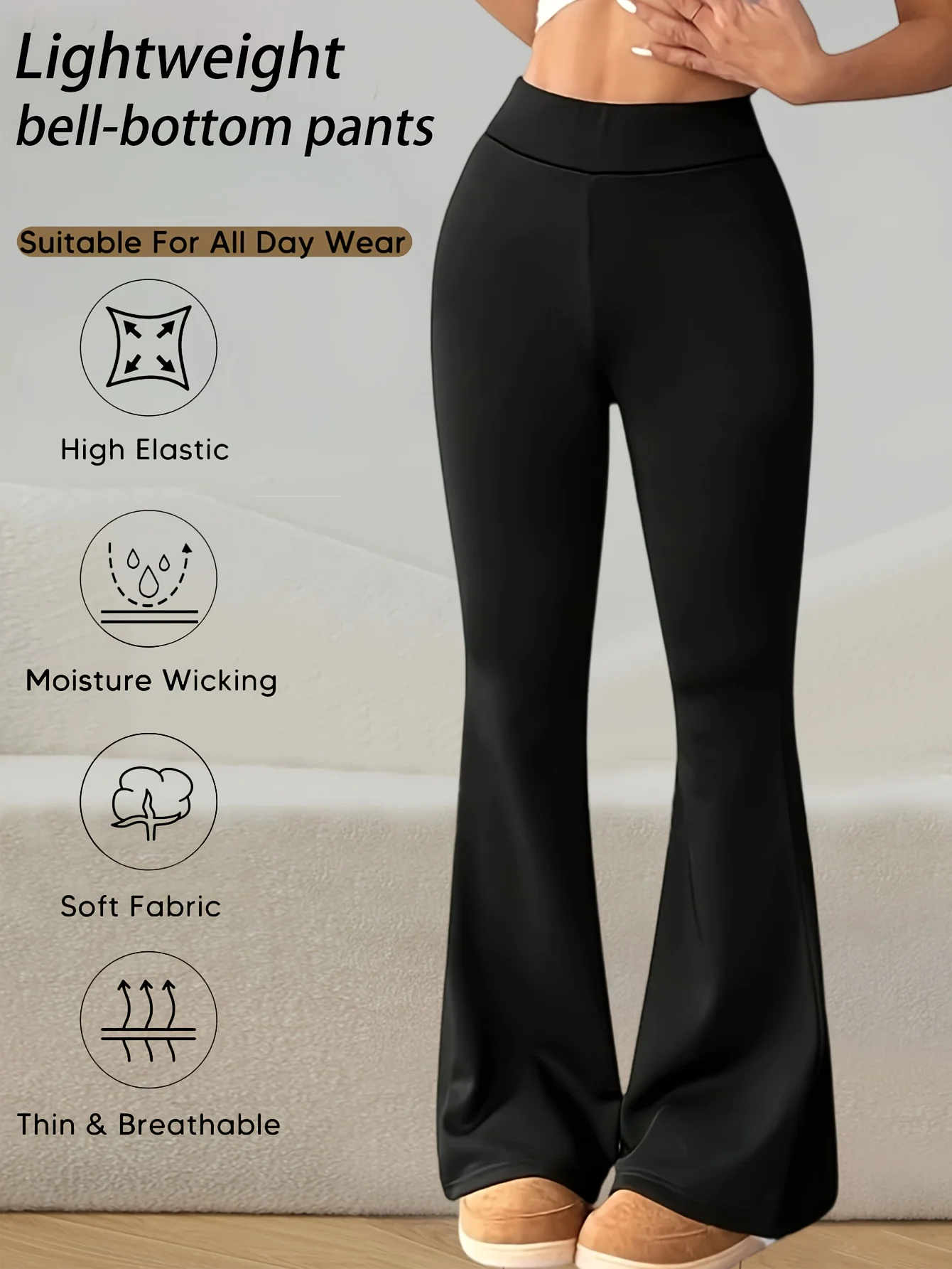 Women's High Waist Bell Bottom Pants Lightweight High Elastic Moisture Wicking Comfy Breathable Flared Leggings Yoga Casual Wear