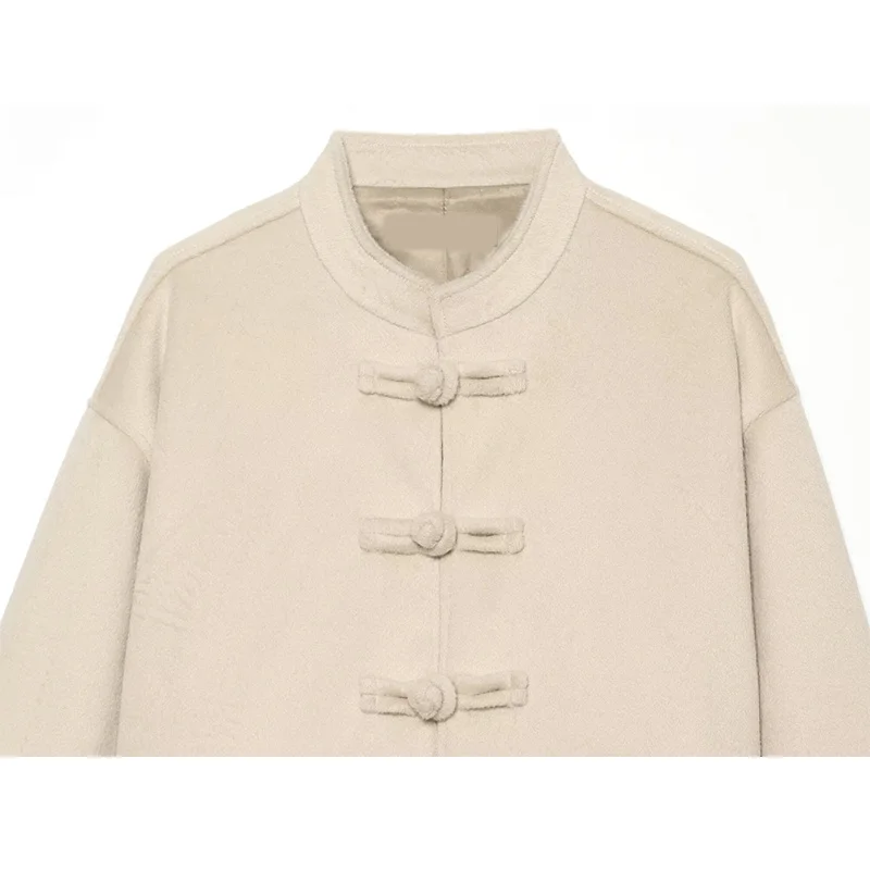 Guobioziy 2026 Autumn Women's Loose-Fit Short Jacket with Stand Collar and Frog Button Decoration Long-Sleeve Daily Coat