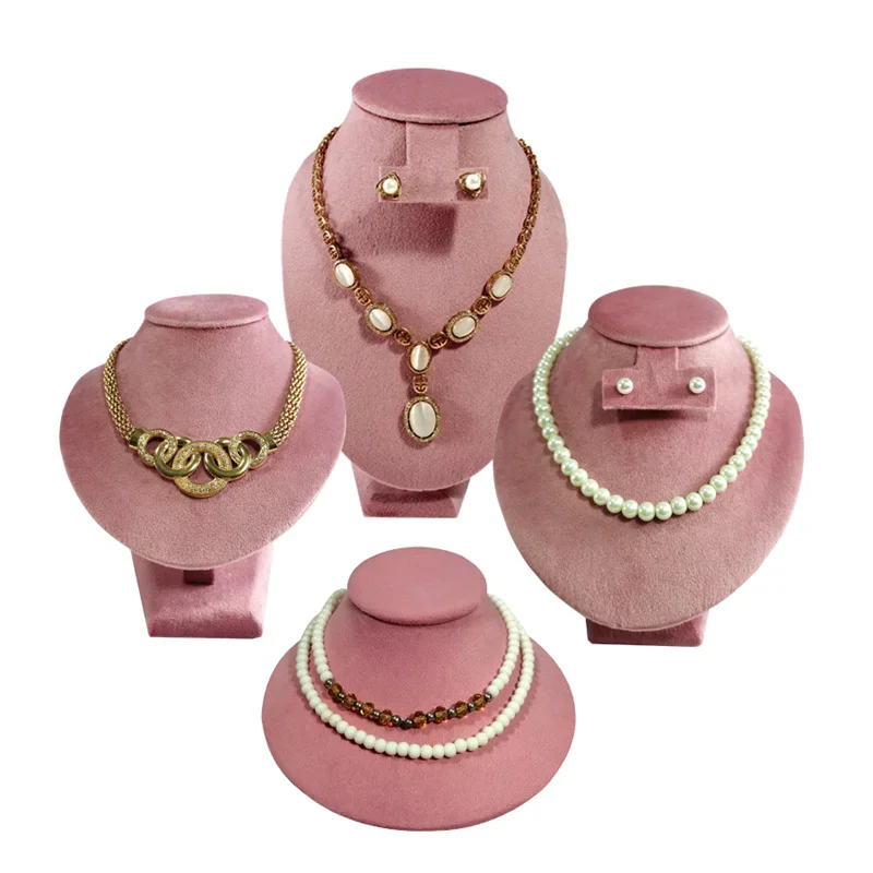 Pink Velvet Necklace Jewelry Portrait Neck Display Stand Fashion Pearl Necklaces Show Holder Jewellery Store Counter Organizer