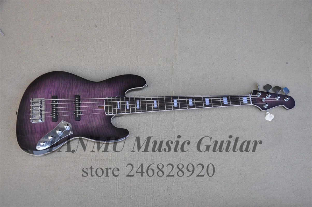 

Black Circle Purple Bass 5-string electric bass Flamed Maple Top White binding Rose wood fingerboard fixed bridge active battery