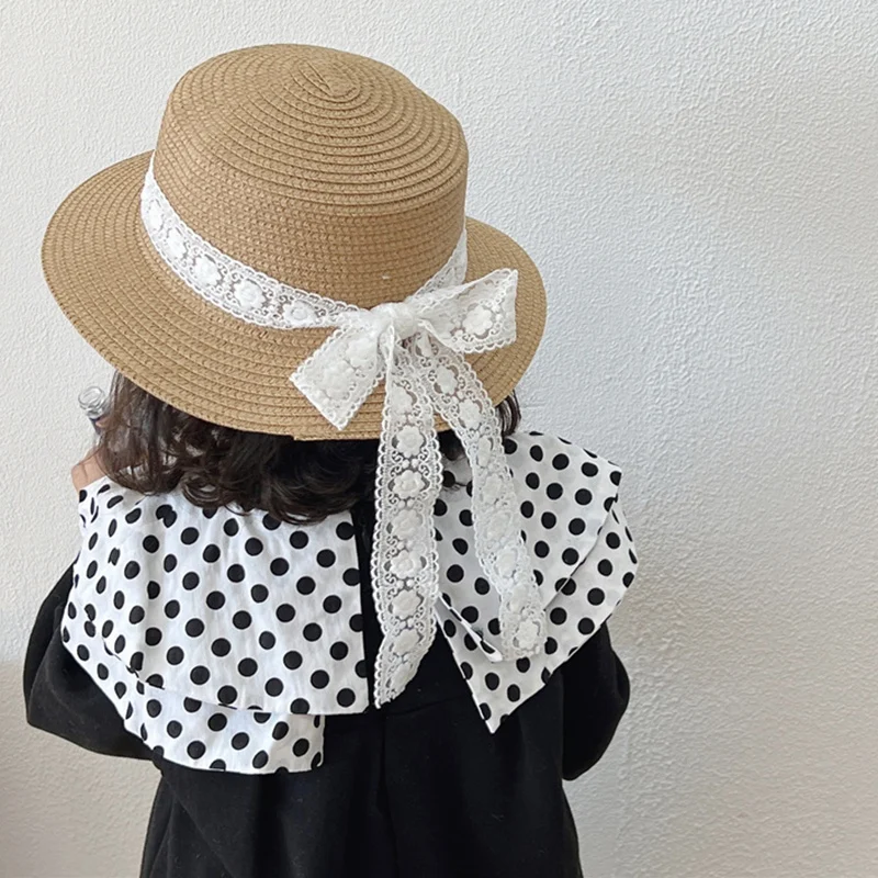 Fashion Baby Panama Straw Hat Woven Hat Sun Protection Lace Cap Kids Girls Princess Collapsible Beach Cute Infant Bucket Hats