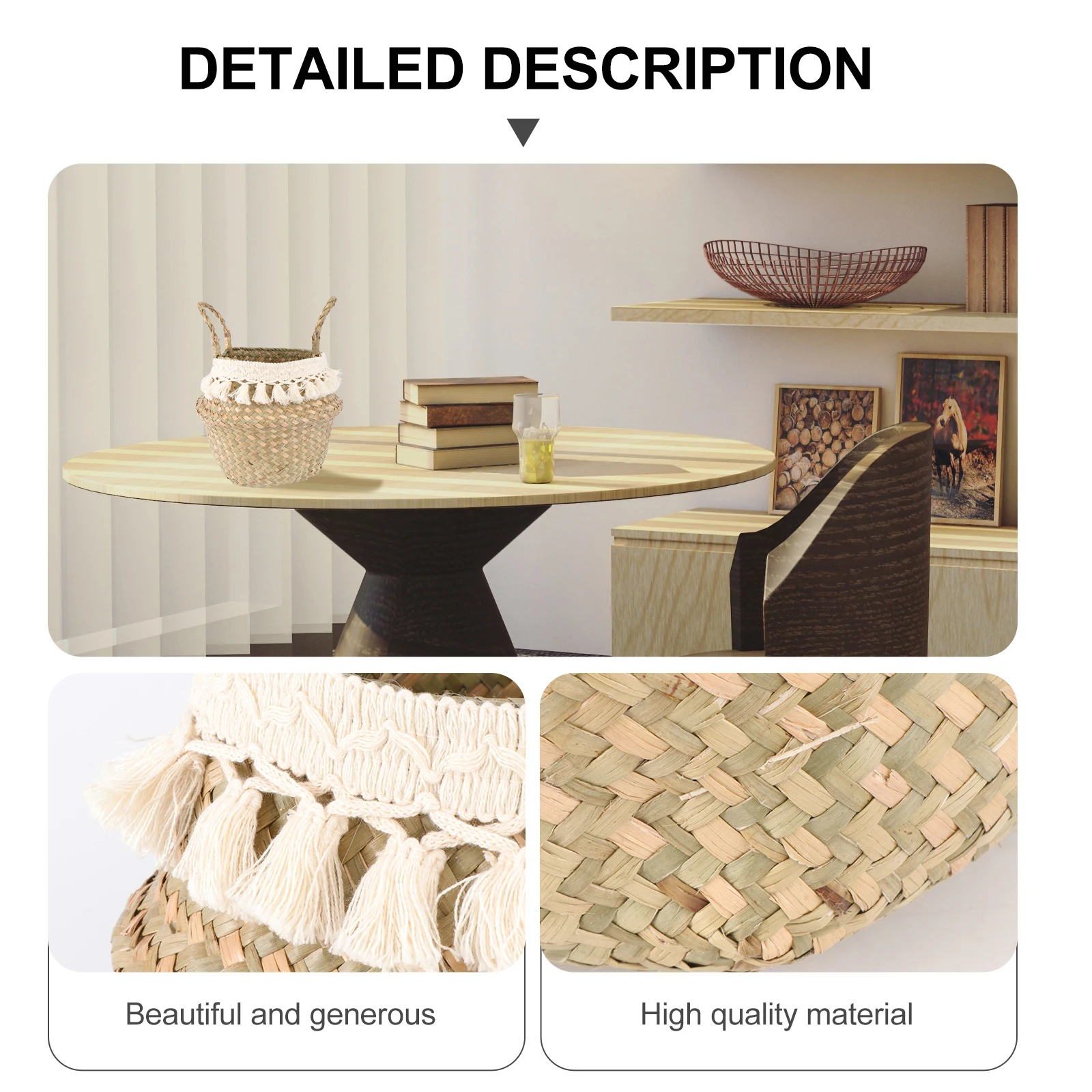 

Woven Straw Basket Collapsible Storage 17x22x20 Household Decorative Plant Pot H made Craft Gift Container