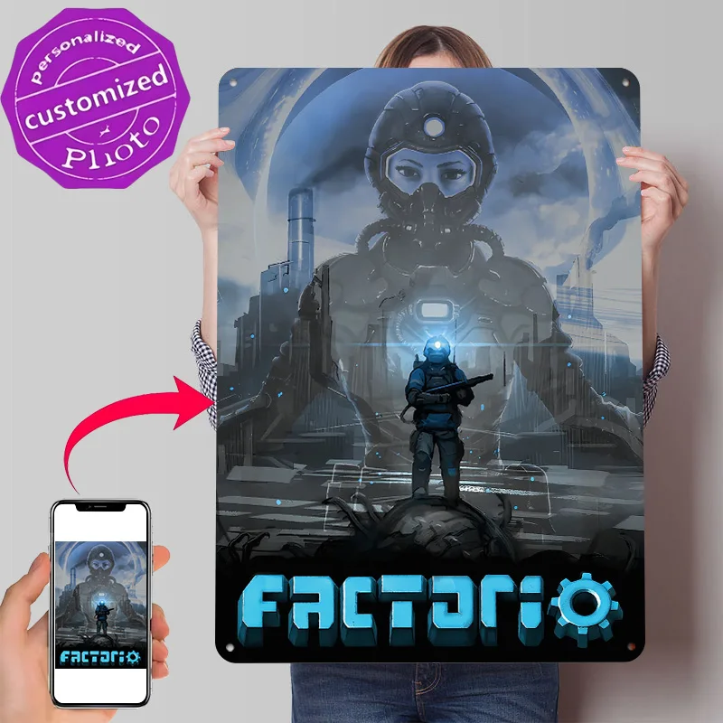 Factorio Game Cover Art Personalized 3D Textured Metal Poster Wall Art Tinplate Sign for Article Decoration Gaming Decor Luxury