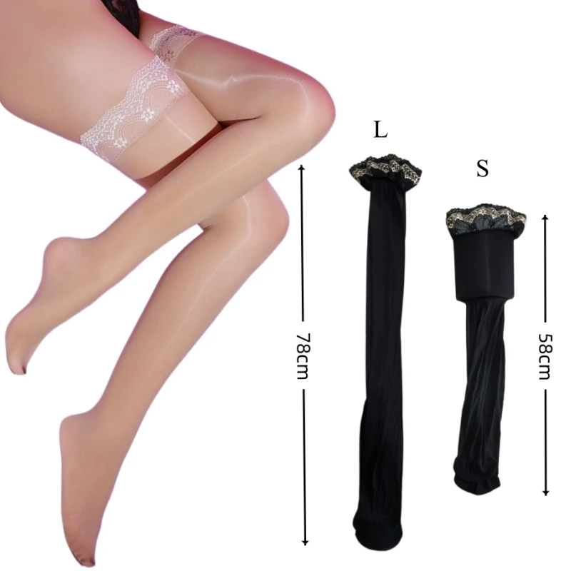 3 Pairs 912 Pin Horse Oil Shiny Party Medias 8D Ultra Thin Breathable Women Sexy Lace Top Silicone Hold Up Thigh High Stockings