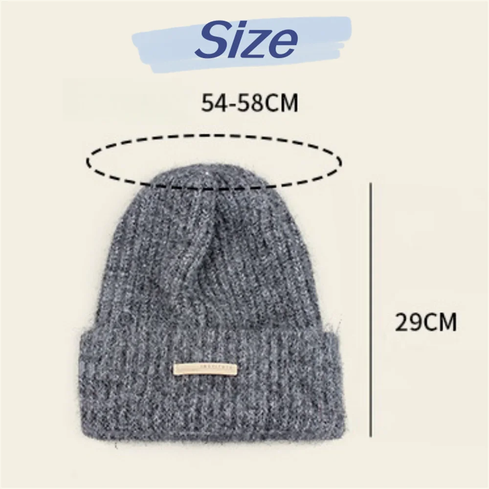 Women's Winter Chunky Rod Woolen Hats Unisex Ear Protection Knitting Hat Big Head Wrap Thickened Warm Cap Clothing Accessories