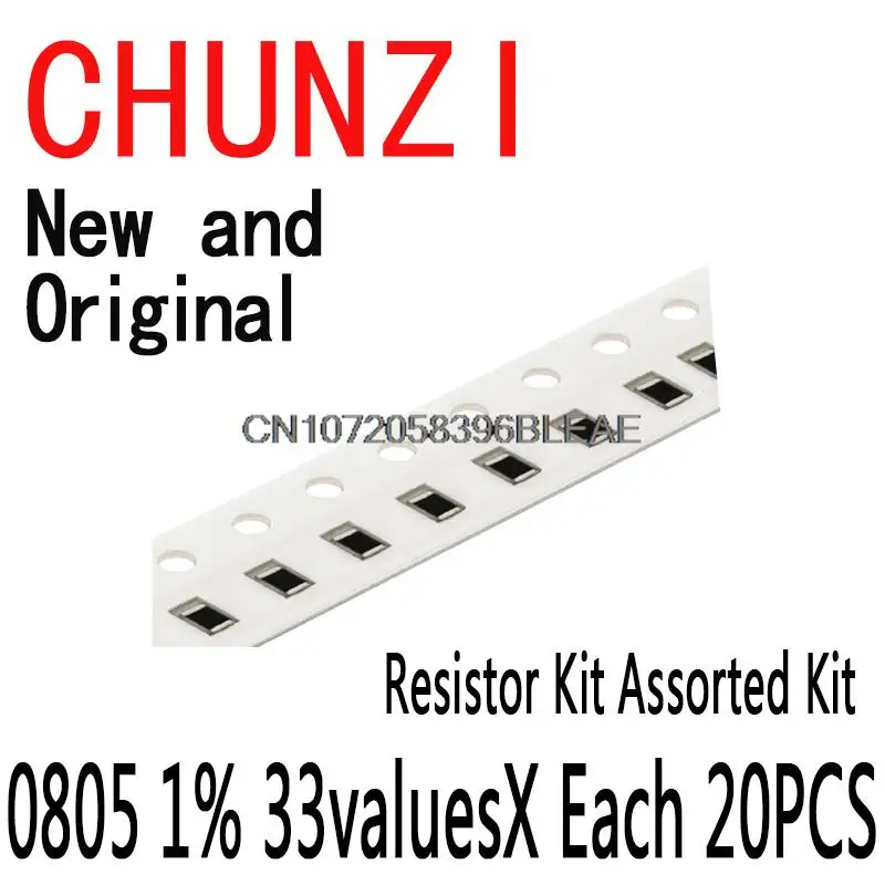 20PCS=660PCS New and Original SMD Resistor Kit Assorted Kit 33valuesX Sample Kit 0805 1ohm-1M Ohm 1%