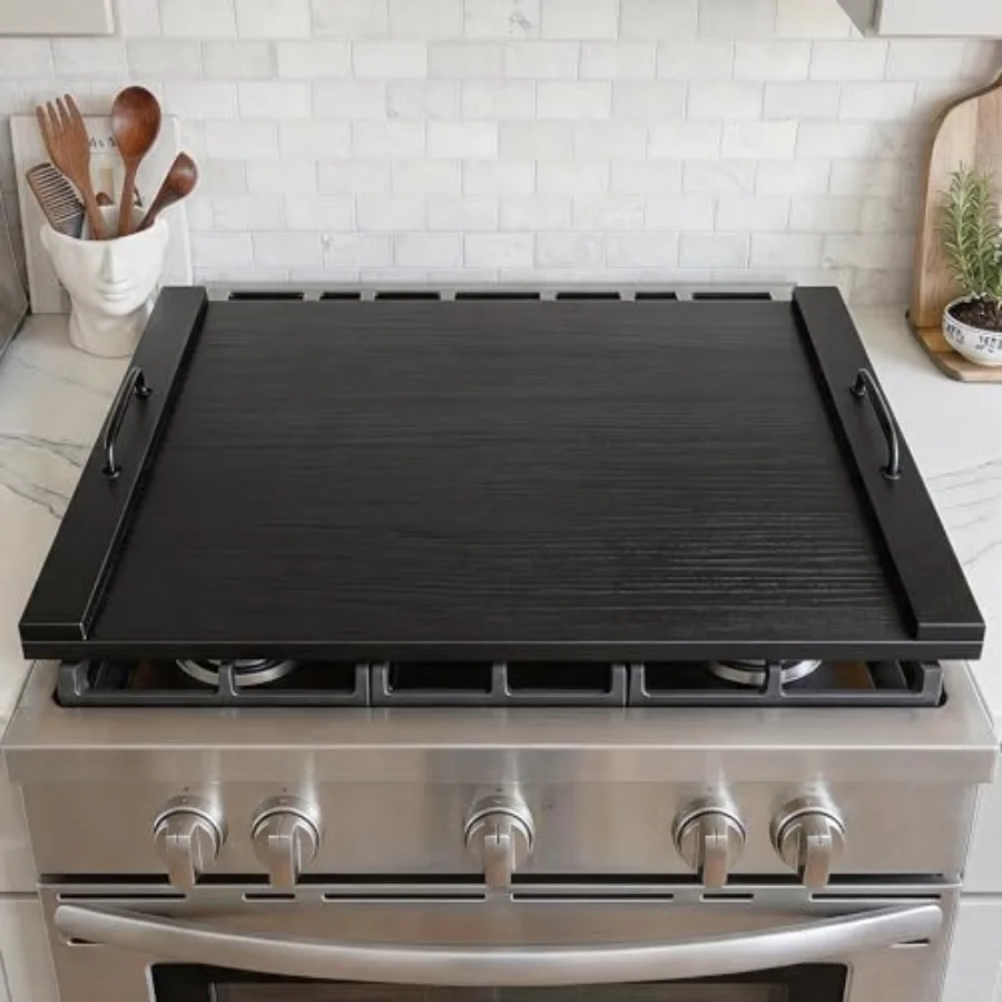 

Noodle Board Stove Cover Wooden Stovetop Cover with Non-Slip Feet Handle and Raised Lip Extra Counter Space for Kitchen 29.5" x