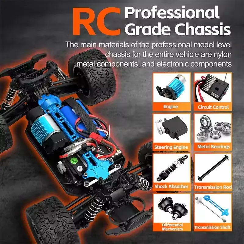 50KM/H Off Road 4WD High Speed Remote Control Car 1:16 LED Ambient Lighting Independent Suspension Metal Racing RC Truck Car Toy