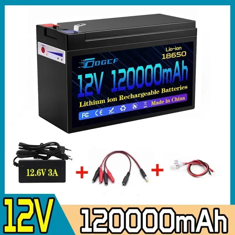 

Portable 12V 120Ah Rechargeable Lithium Battery Built-in BMS for Outdoor Camping Fishing RV Marine Trolling Motor Fishfinder