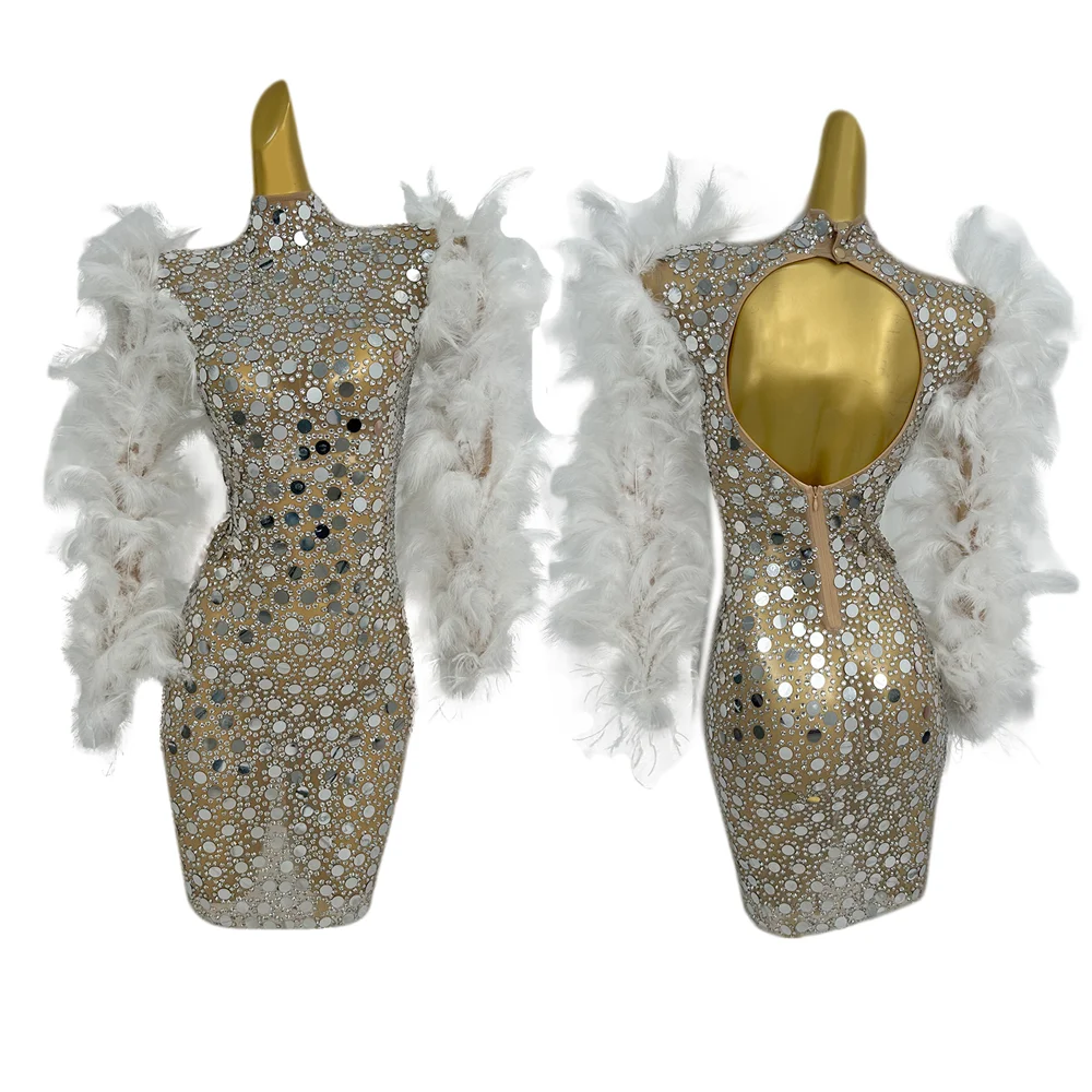 Elegante lantejoulas penas festa de aniversário celebração vestido plus size feminino vestido de noite mostrar boate wear baile de formatura vestido de cocktail