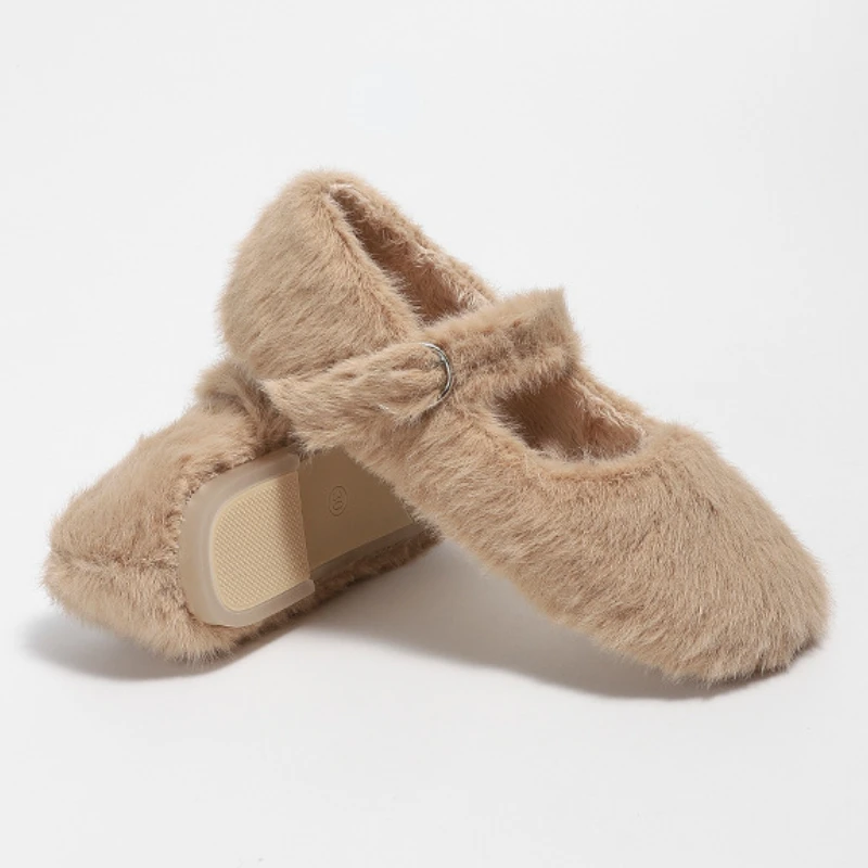 Winter Children Flat Shoes Furry Warm Kids Casual Shoes Fashion Plush Leisure Solid Color Princess Girls Shoes Soft Hook & Loop