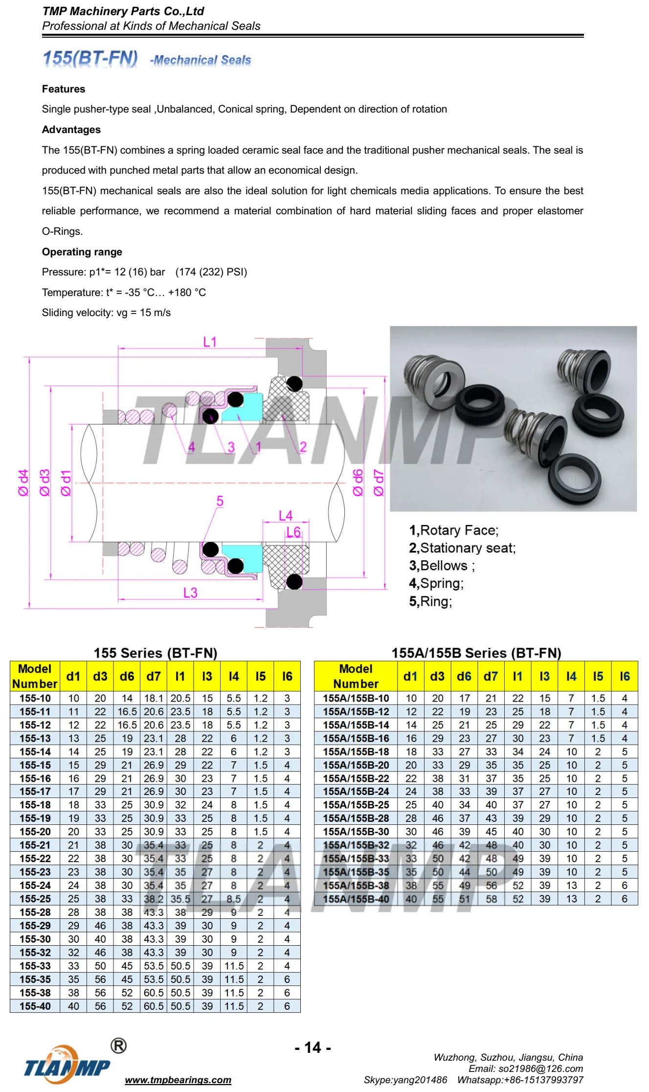 155A-22, 155B-22 TLANMP Gleitringdichtungen | AES T04/ BT-FN/ROTE-N 3, KL01AA0 für Xylem Lo-wara-Pumpen der SHE/SHF/SHS-Serie – Detail 1