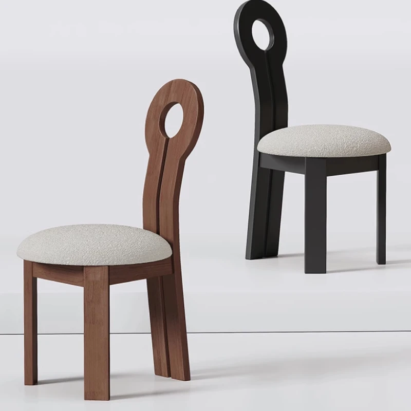 

French retro solid wood dining chair home backrest dressing stool Nordic modern