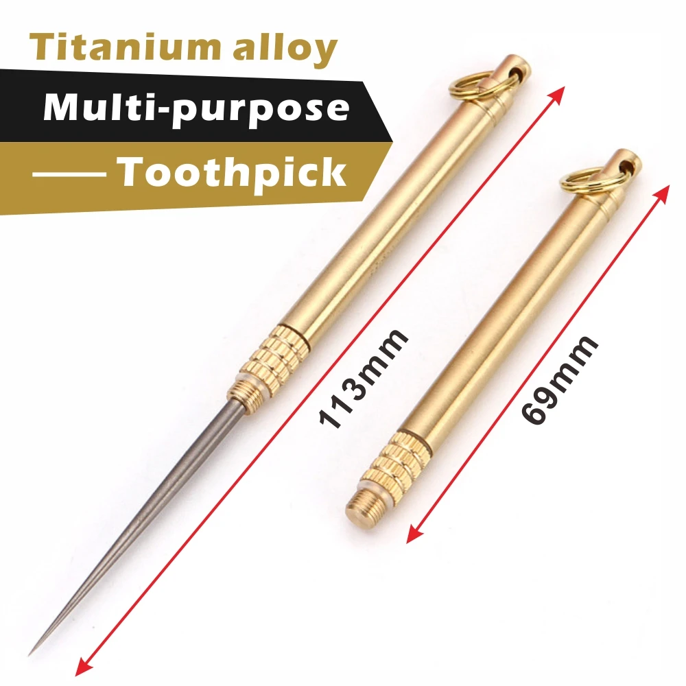 Portable Titanium Toothpicks Dental floss Metal Pocket Keychain Stainless Steel Reusable Toothpicks Fruit Fork Camping Tool