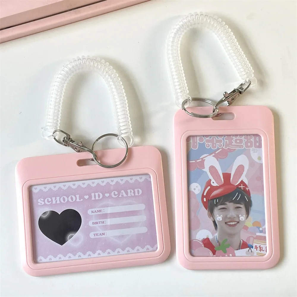Horizontal Vertical Pink Photocard Holder Card Holder With Pendant Keychain Card Protective Cover Bank Bus ID Card Case Hot