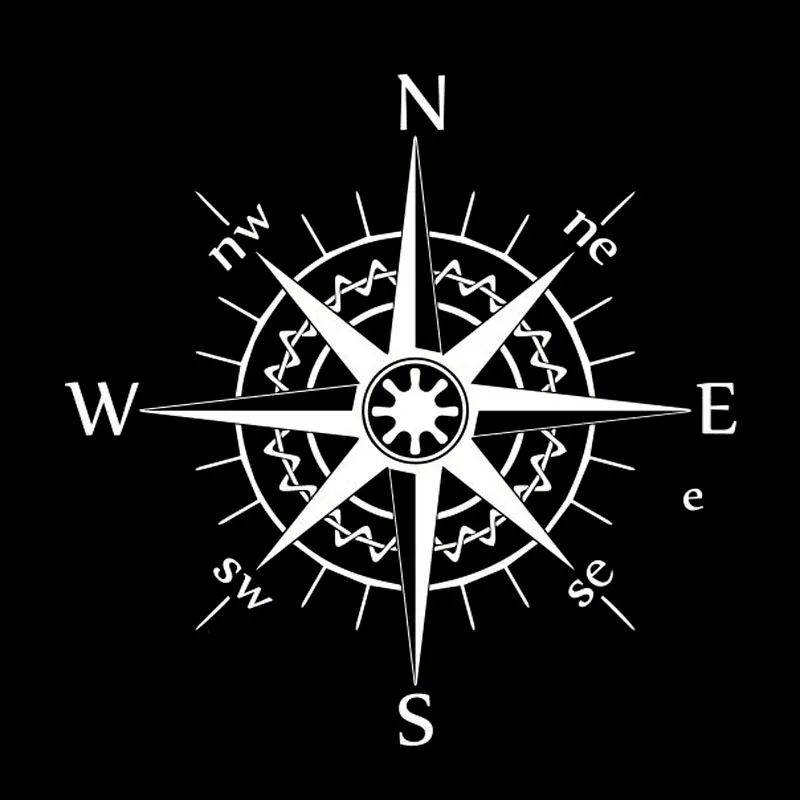 Car Sticker Personality NSWE Compass Wind Rose Baldian PVC Car Decoration Sticker Creative Cover Scratch Black/White, 16cm*16cm