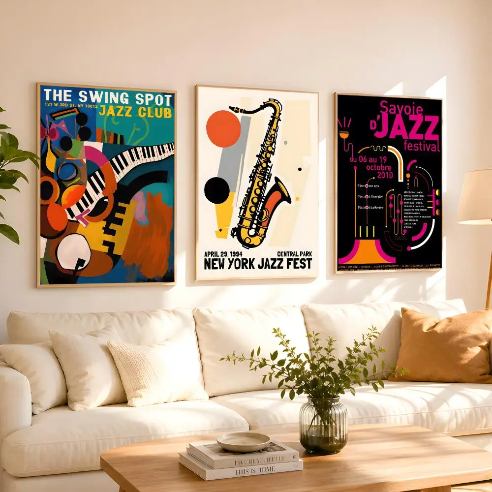 Vintage Jazz Music Festival Swiss Poster 1PC HD Matte Peel And Stick Wall Decor For Bedroom Living Room Dorm Office