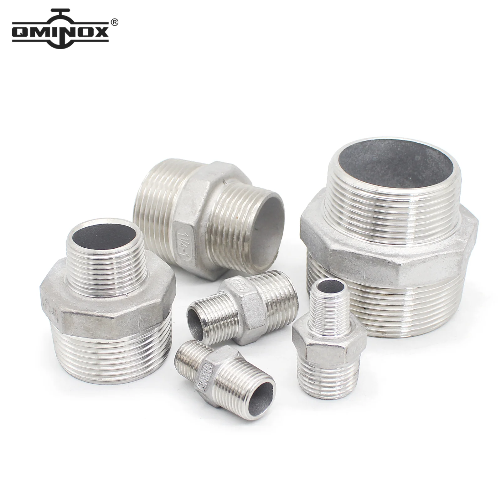 QMINOX BSP Male Reducer Hex Nipple SS304 Male thread Reducing connector Male Hex adapter Stainless Steel BSP Male Fittings