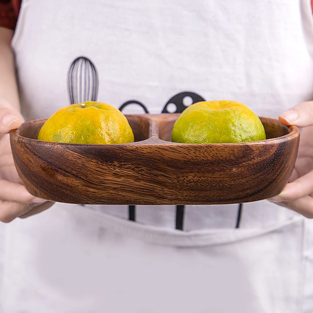 

Wooden Serving Tray With Compartment Reusable Food Dish For Dessert Cake Coffee Breakfast Banquet Party Large Wood Plate
