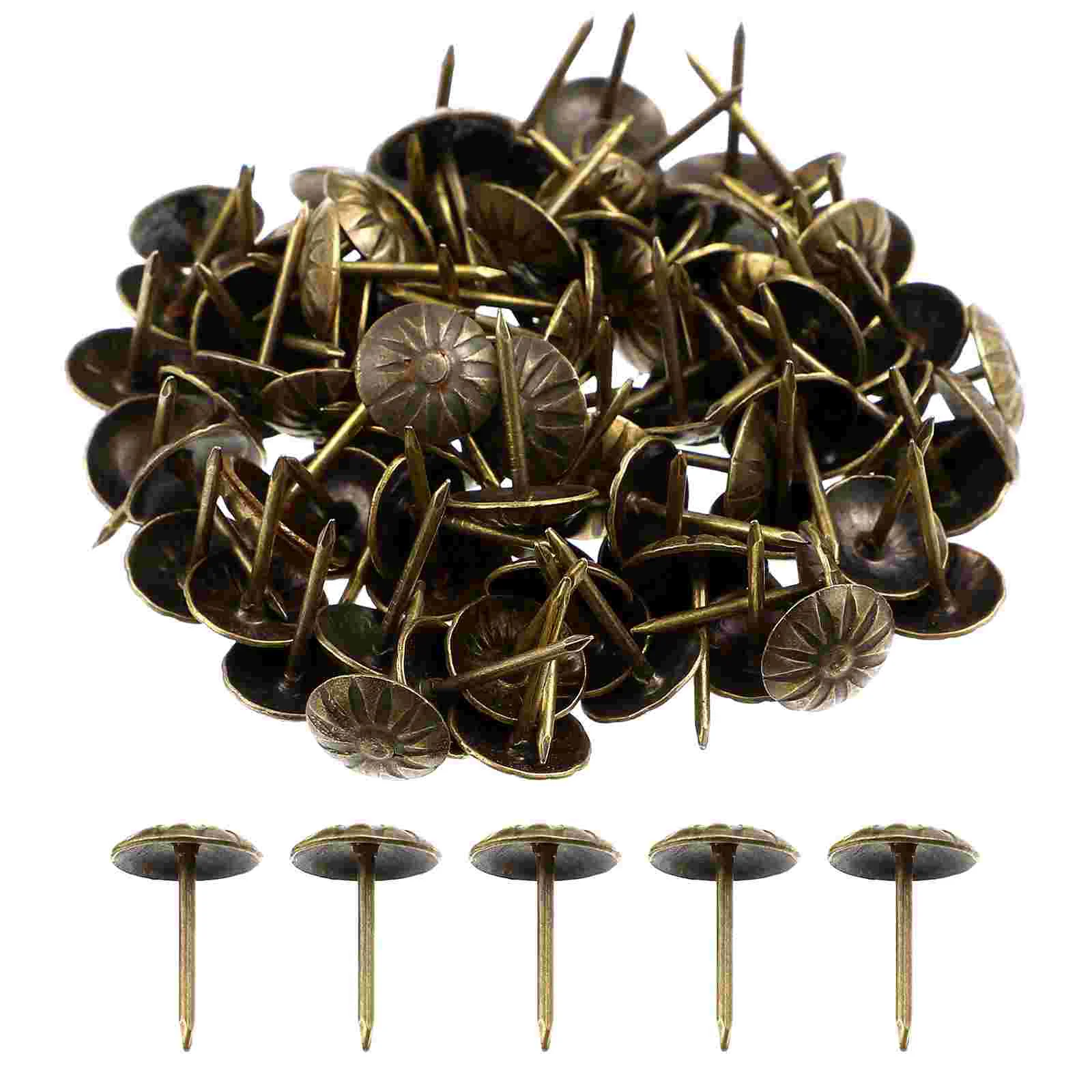 100 Pcs Chrysanthemum Bubble Nail Thumbtacks for Sofa Decorative Nails Vintage Furniture Upholstery Iron Mother