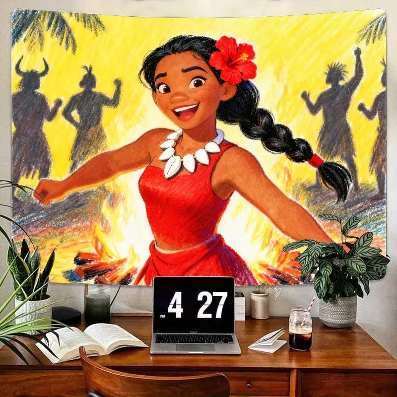 

1 шт. гобелен с тропическими приключениями Моаны, настенное искусство яркой полинезийской принцессы, домашний декор в стиле полиэстера, подарок для комнаты для Ki