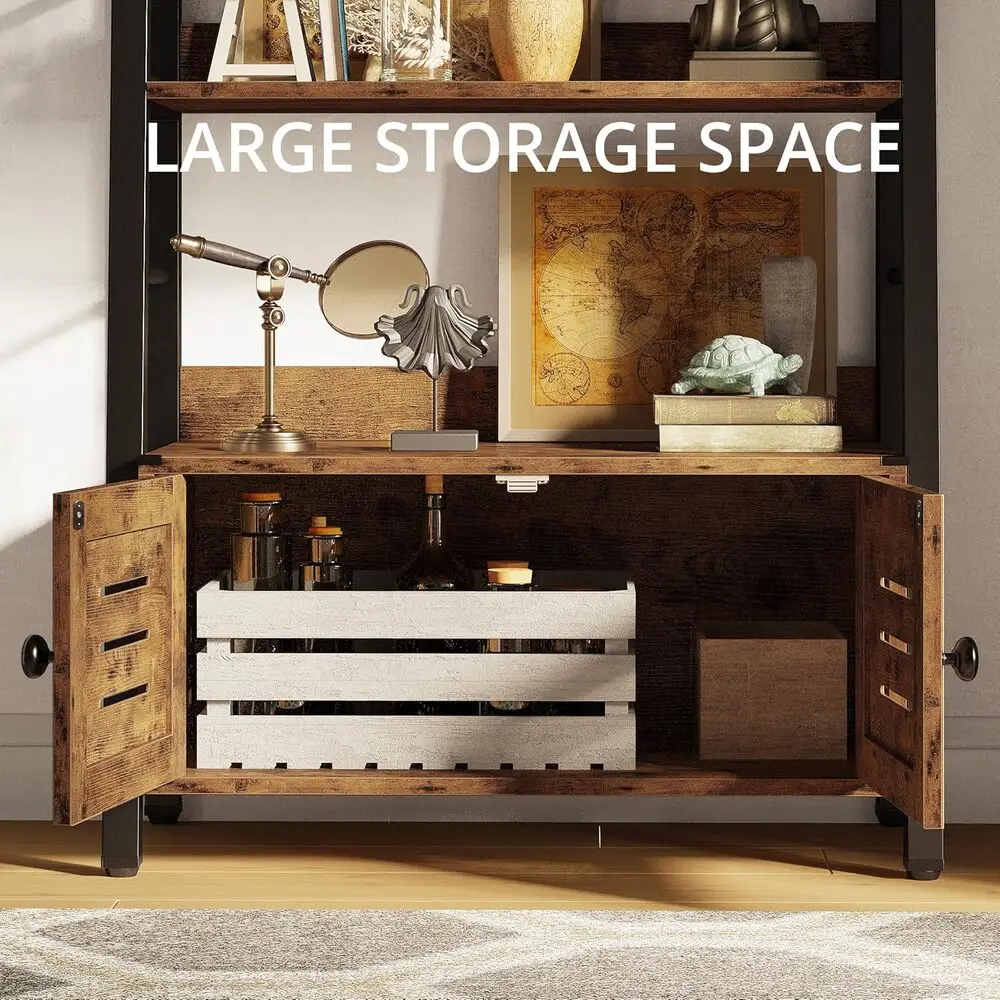 أرفف الكتب الصناعية وخزائن الكتب من IRONCK، رف سلم 5 طبقات مع إطار معدني لغرفة المعيشة والمكتب المنزلي، بني ريفي