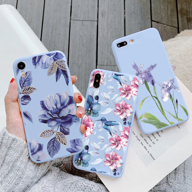 Blue Flower Bird Plant For Samsung Galaxy A50 A51 A52 A70 A71 A72 A32 A31 A40 A21S A12 A10 S21 S20 FE S10 S9 Plus S10E Back Case