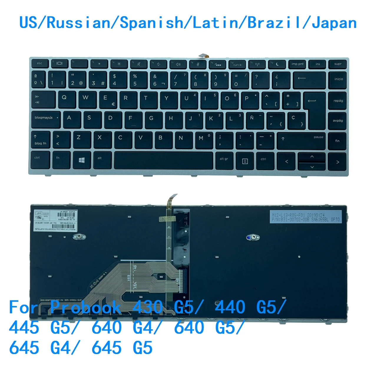 Nuevo teclado retroiluminado EE. UU., ruso, español, latino, Brasil, Japón, para HP Probook 430 G5/440 G5/445 G5/ 640 G4/ 640 G5/ 645 G4/ 645 G5