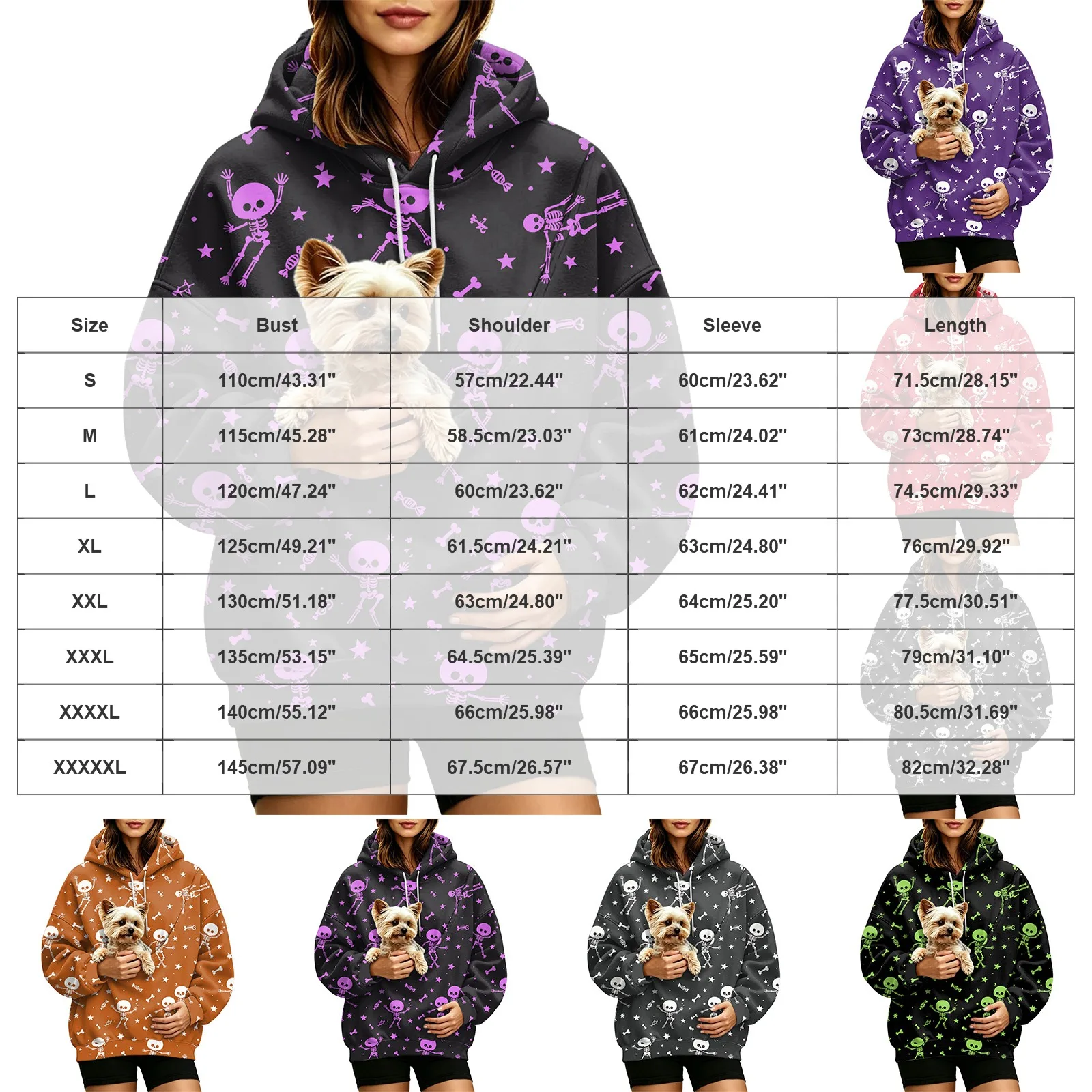 Women Fall And Winter Hoodie With Pet Pouch Oversized Pocket Colorful Halloween Print Sweatshirt Women Sweater Zipper Pockets