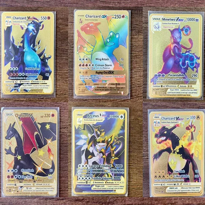 Arceus Rayquaza Charizard Mewtwo Mega Golden Metal Card English Card Super Cards Points Anime Game Collection Gift