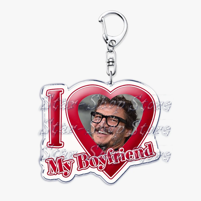 Hot Pedro Pascal I Love My Boyfriend Heart Keychain for Women Accessories Key Chain Ring Keychains Customized Jewelry Fans Gifts