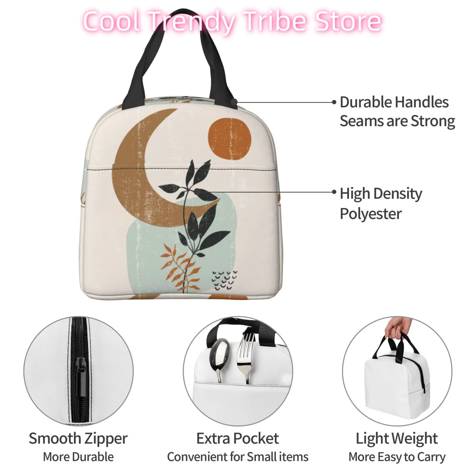 Abstract Boho Minimalism Modern Insulated Lunch Bag For Women Reusable Lunch Box Container Waterproof Portable Cooler Thermal