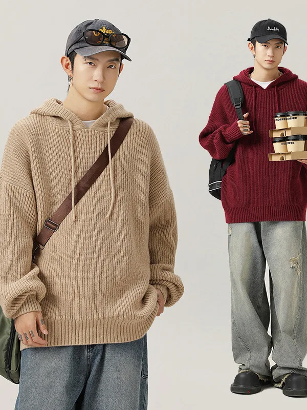 

Свободный крой, цветное худи, вязаный свитер, регулируемый, повседневный, мужская верхняя одежда, длинный рукав, полиэстер, осень-зима