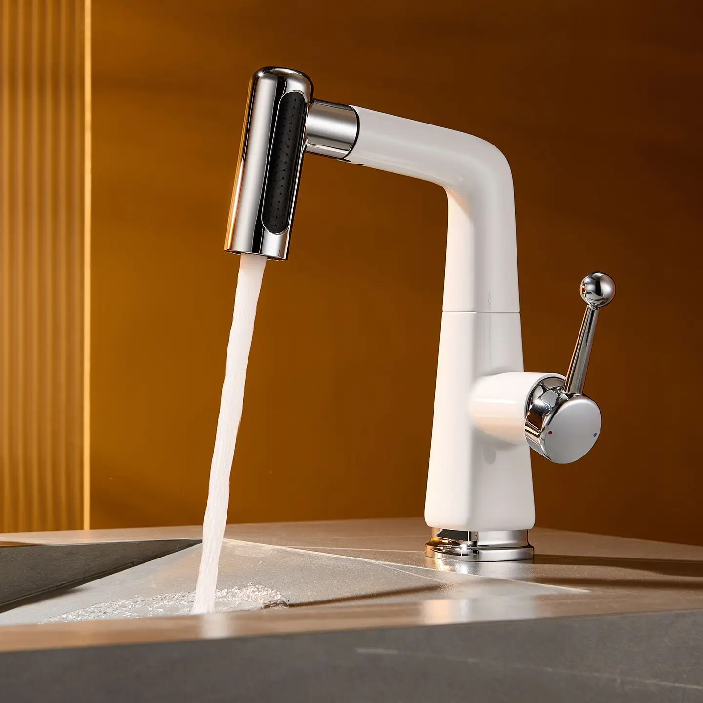 Lift and Pull-out Basin Faucet Bathroom Cabinet Hot/Cold Washbasin Multi-Function Faucet Rotate to Switch Water Mode